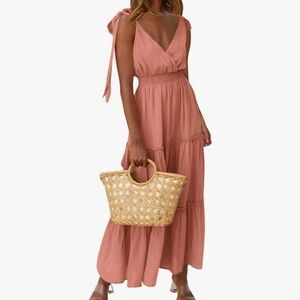 Blush Maxi Dress with Woven Bag